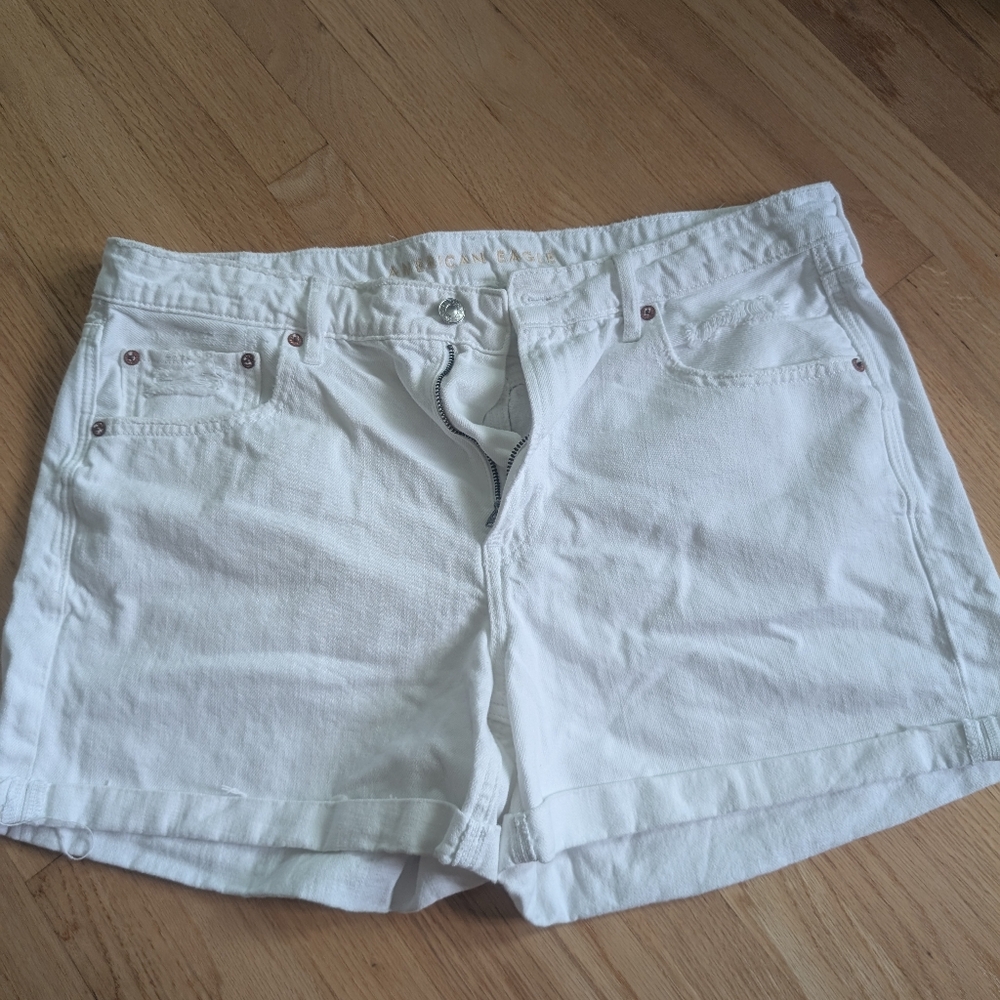 American Eagle White Denim Distressed Shorts